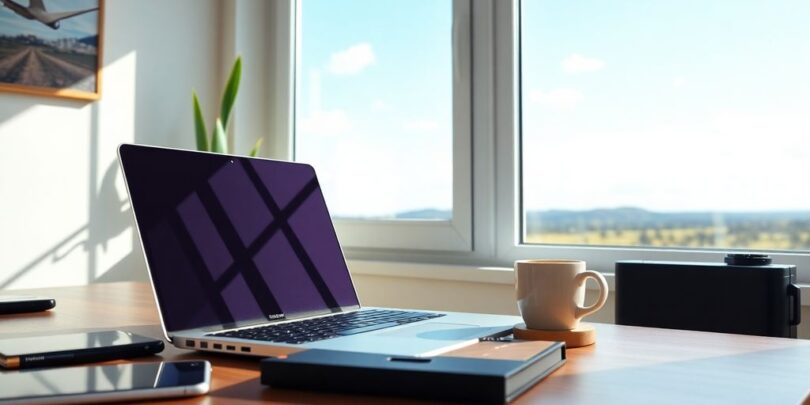 Australian person working on laptop at home.