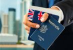 Australian flag with visa document.