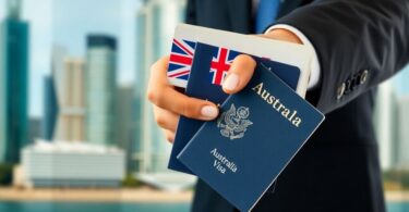 Australian flag with visa document.