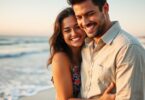 Happy Aussie couple on a romantic beach date.
