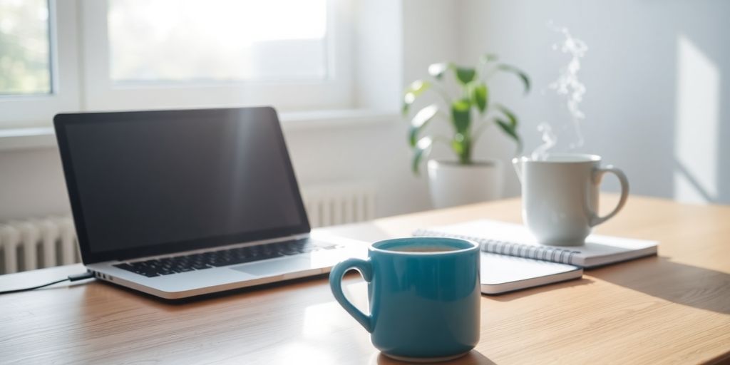 Woman working from a cozy home office.