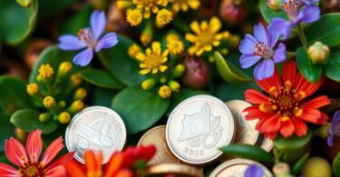 Australian coins and native flora.