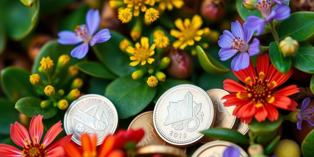 Australian coins and native flora.