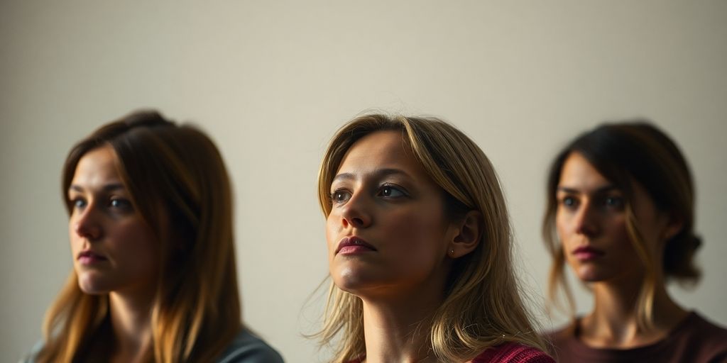 People looking thoughtful under a blue sky.