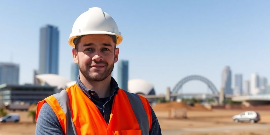 Worker with safety gear in Australian landscape