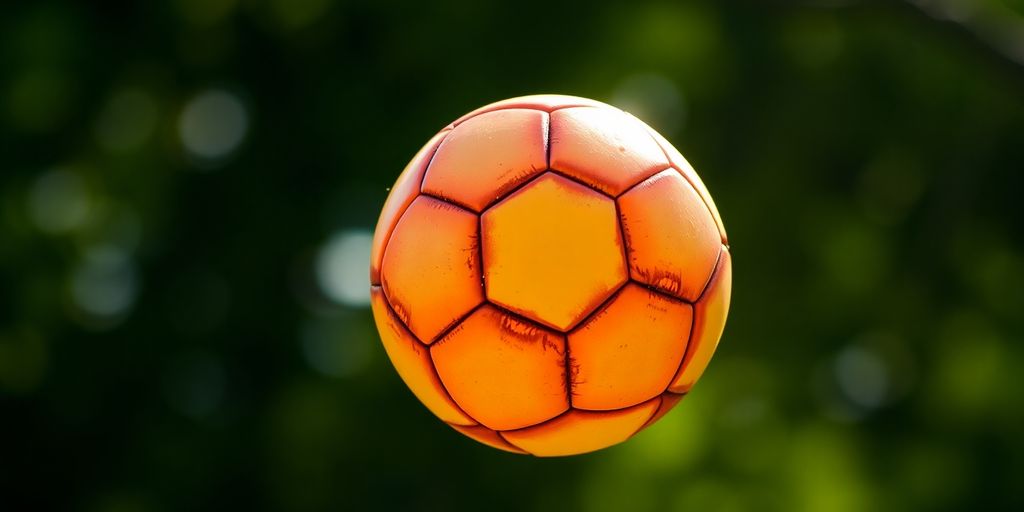 Soccer ball hovering over a grassy field.