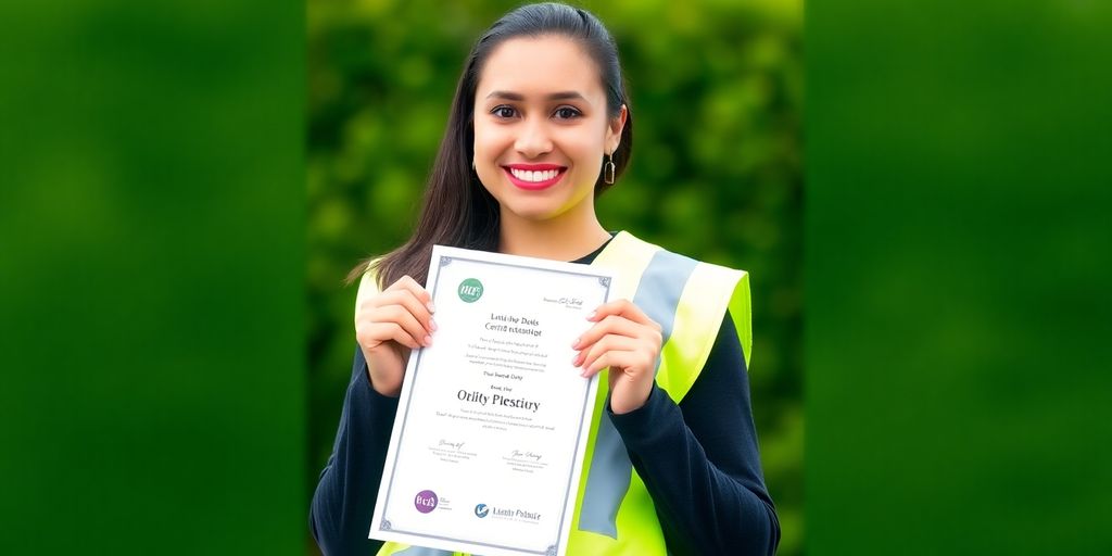 Aussie worker in hi-vis vest with a certificate.