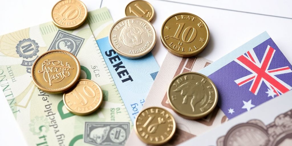 Australian coins and banknotes near a tax document.