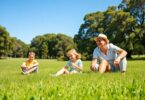 Australian family enjoying a sunny day outdoors.