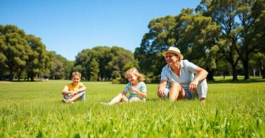 Australian family enjoying a sunny day outdoors.