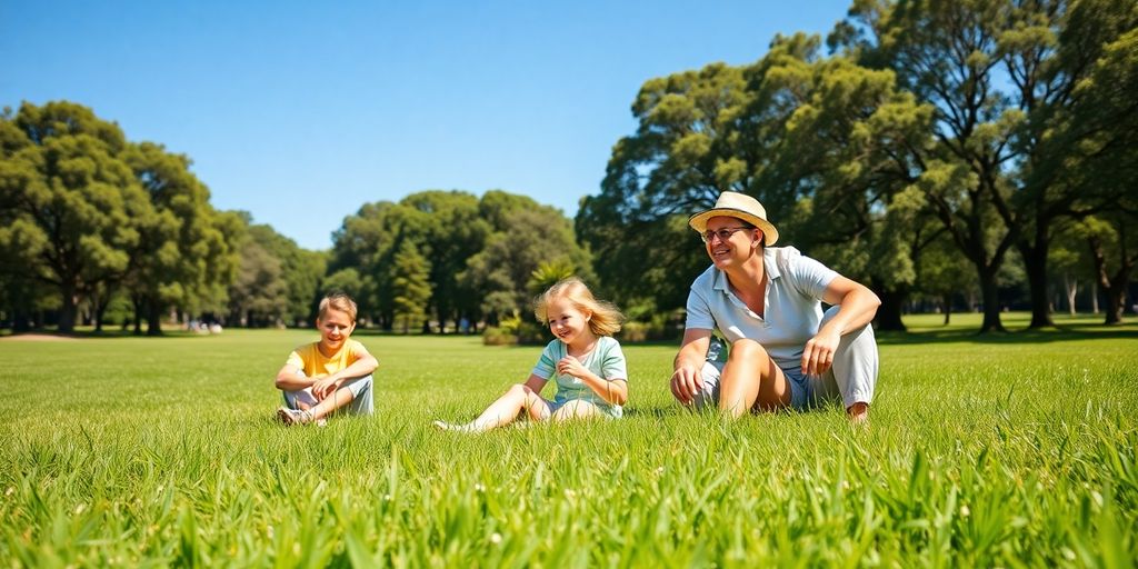 Australian family enjoying a sunny day outdoors.