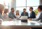 Business professionals collaborating in a modern office.