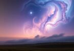Celestial bodies twinkling above a serene landscape.