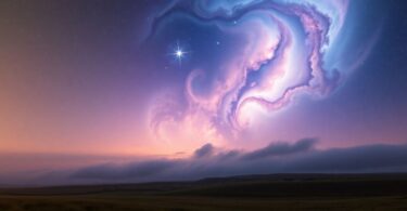 Celestial bodies twinkling above a serene landscape.