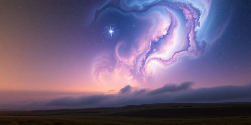 Celestial bodies twinkling above a serene landscape.