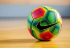 Nike futsal ball on a court.