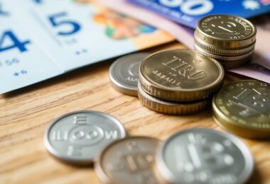 Aussie coins and banknotes with a notebook.