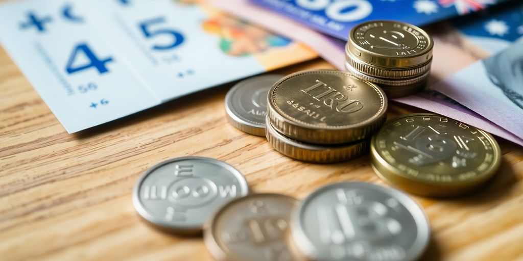 Aussie coins and banknotes with a notebook.