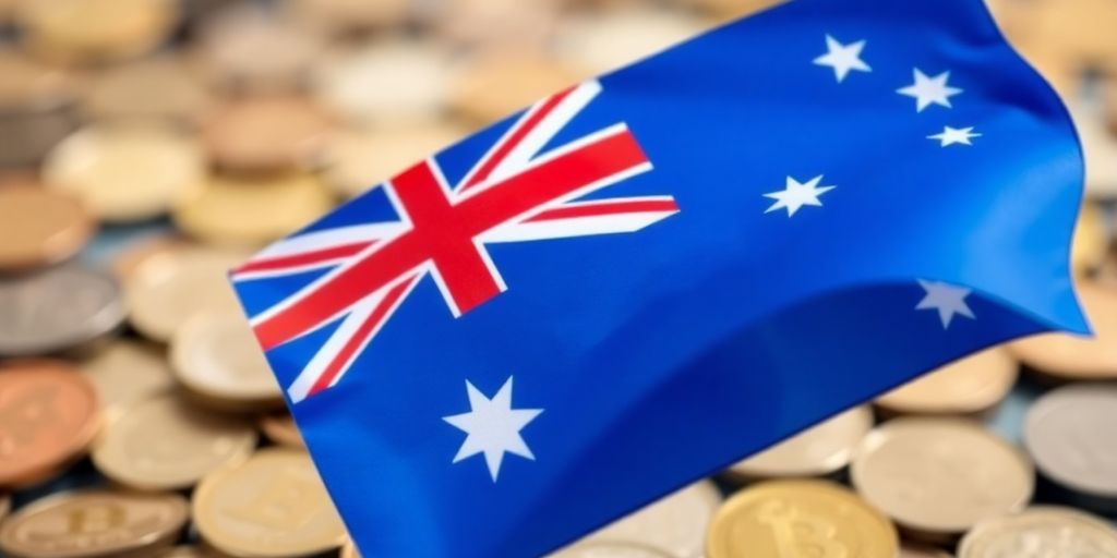 Australian flag with superimposed coins and tax document.