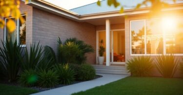 Australian house with sunny garden.