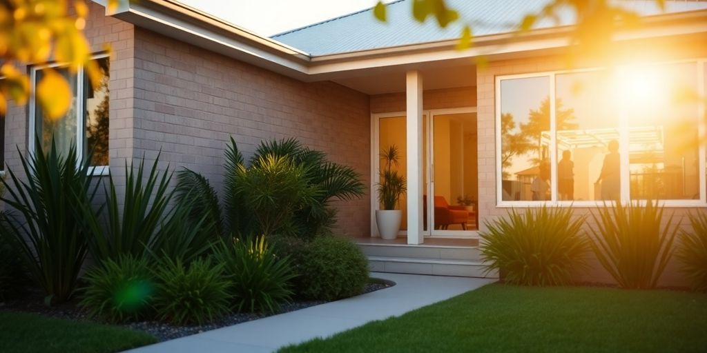 Australian house with sunny garden.