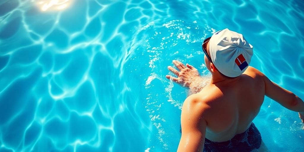Fit Aussie swims laps in clear blue pool.