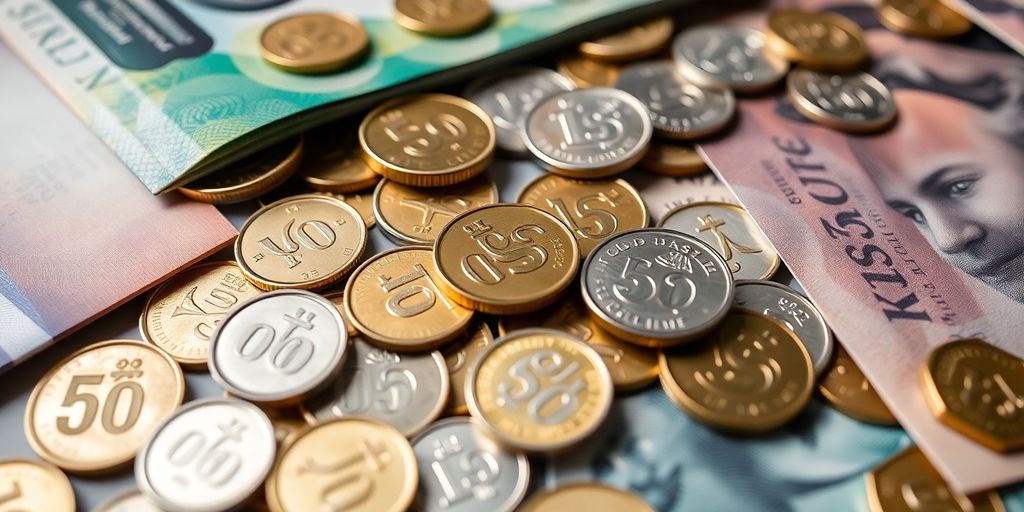 Australian dollar coins and banknotes.