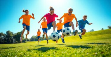 Young footballers training on a sunny field