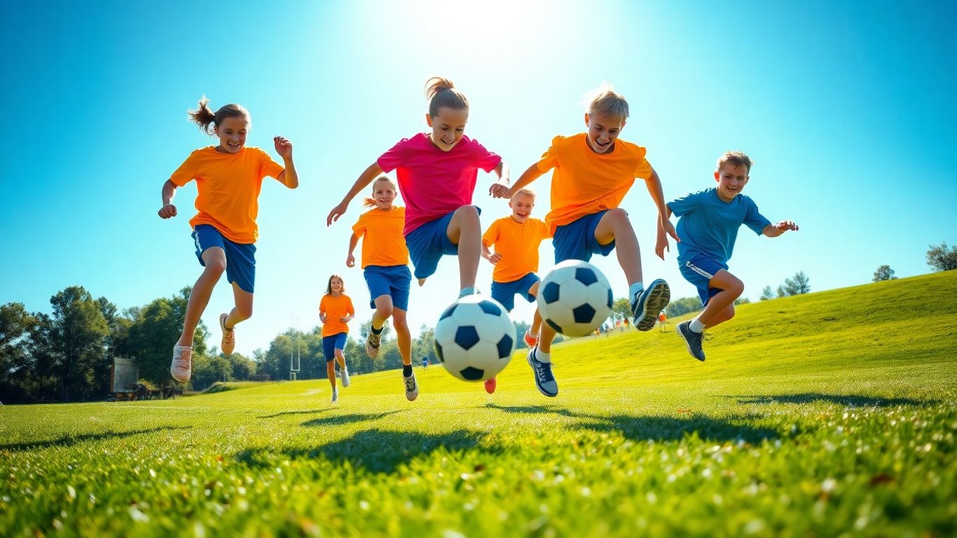 Young footballers training on a sunny field