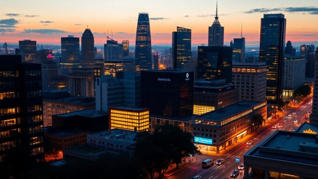 Melbourne skyline at dusk, city lights, career opportunities