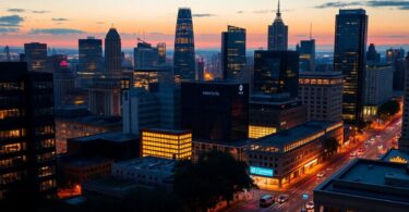 Melbourne skyline at dusk, city lights, career opportunities