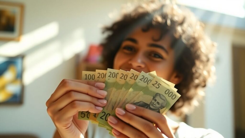 Australian dollars and a happy person