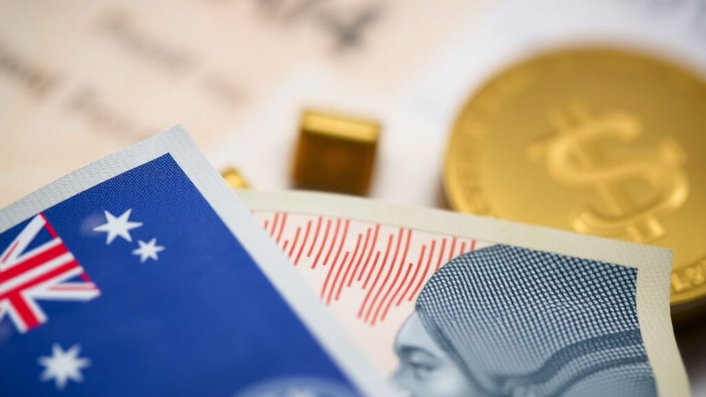 Australian dollars with a backdrop of financial growth.