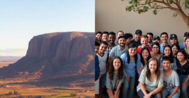 Australian landscape and diverse community connection.