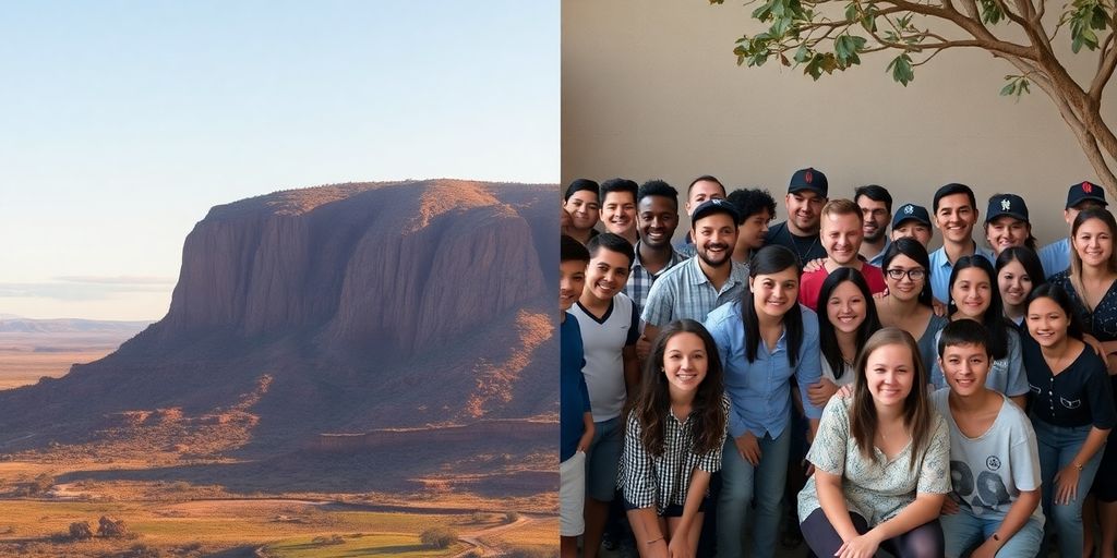 Australian landscape and diverse community connection.