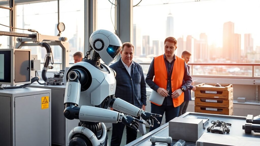 Robot and people working together in Australian workplace
