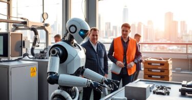 Robot and people working together in Australian workplace