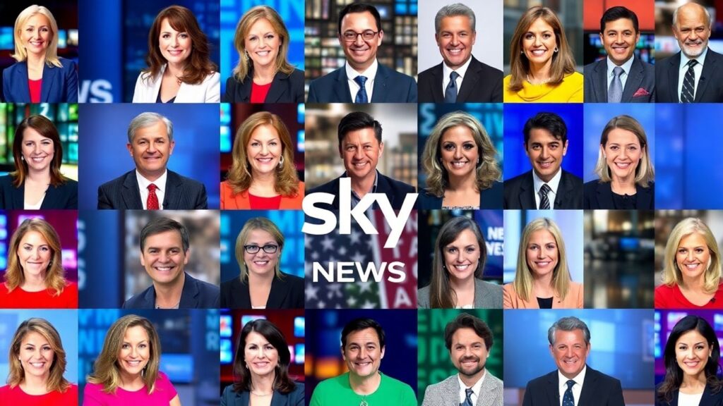 Sky News Australia hosts' portraits in a colorful collage.