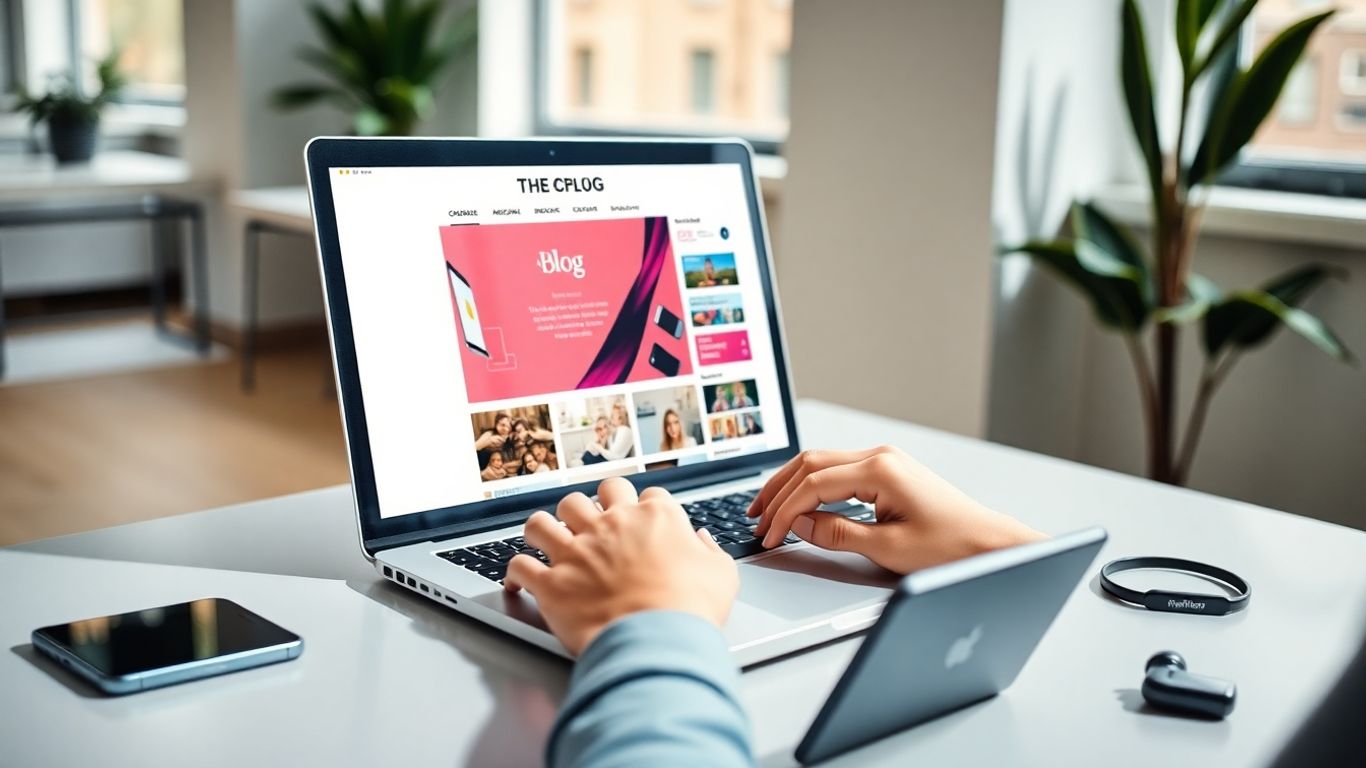 Person typing on laptop in modern tech workspace.