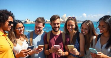 Aussies connecting on dating apps with Aussie landmarks.