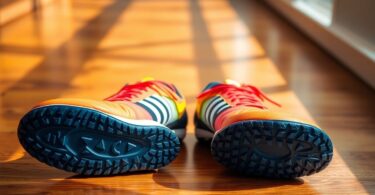 Indoor soccer shoes on wooden floor
