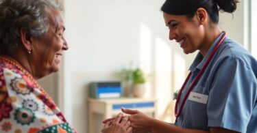 Aboriginal Health Worker caring for an elderly Indigenous patient.