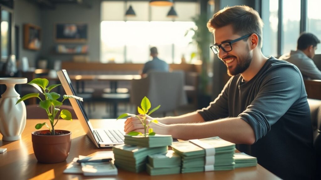 Person earning money with side hustles in 2025.