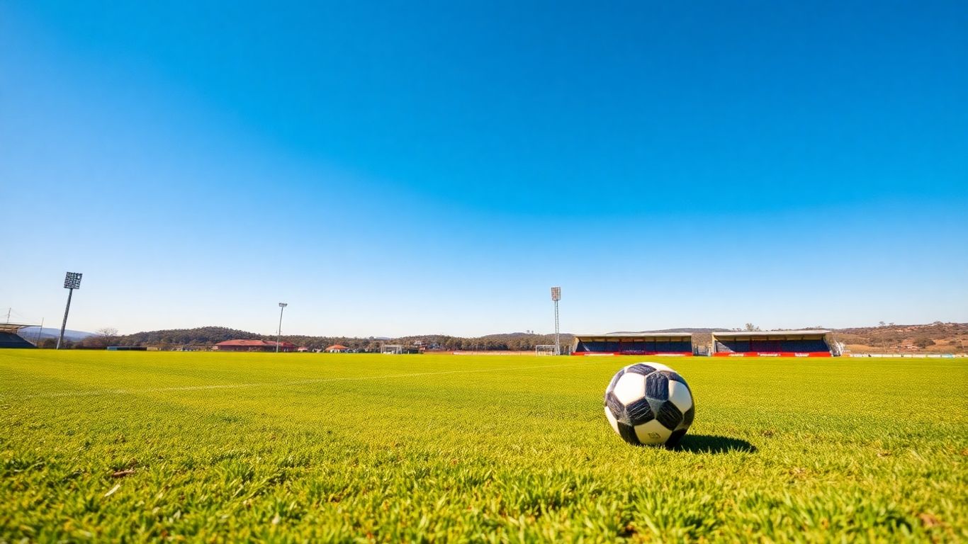 Aussie soccer action on a green field.