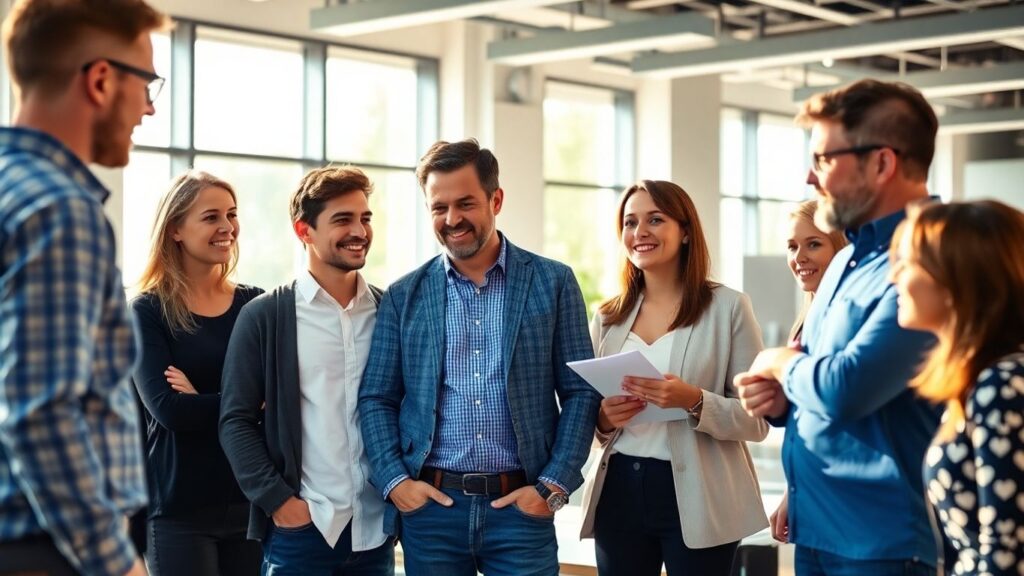 Health and safety professionals collaborating in a bright, modern office.