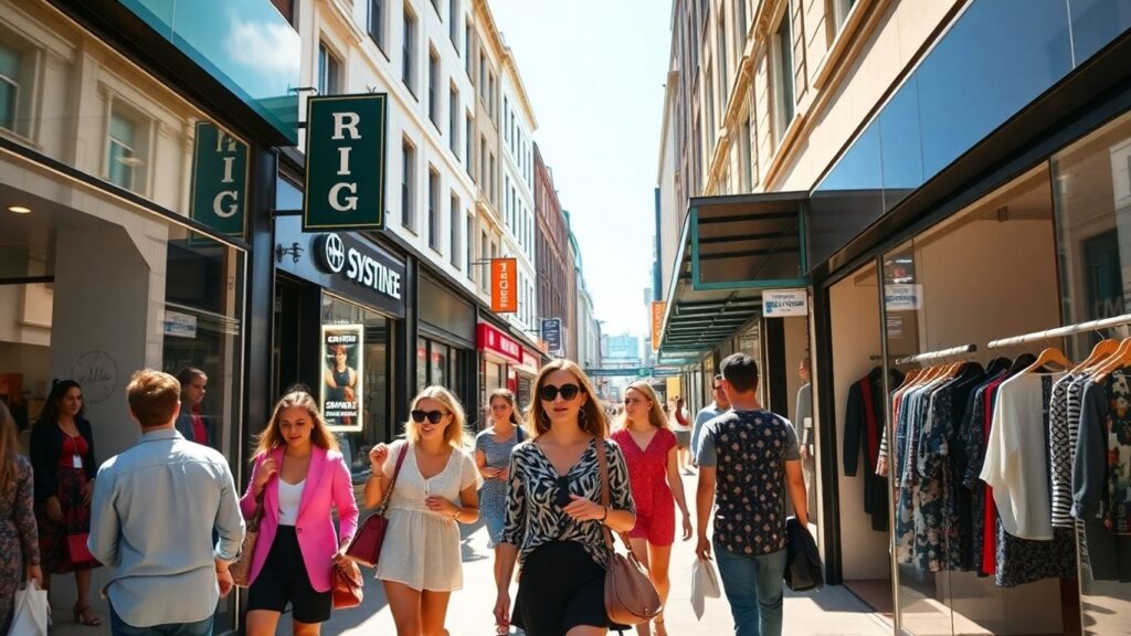 Stylish people shopping at Sydney fashion boutiques.
