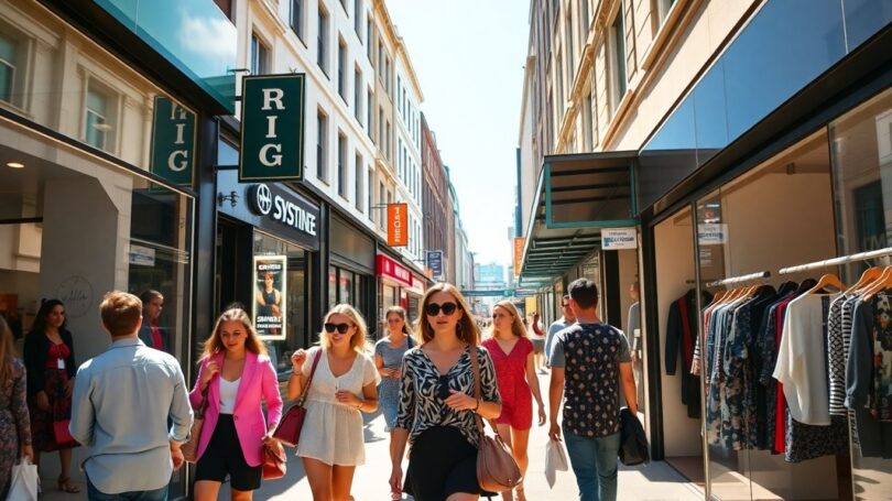Stylish people shopping at Sydney fashion boutiques.