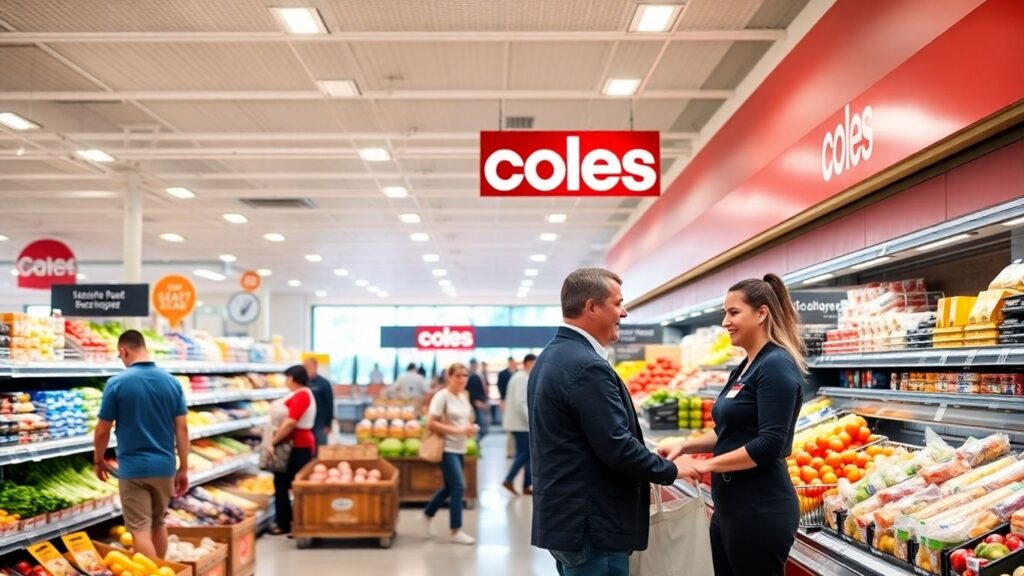Coles supermarket interior with shoppers and staff