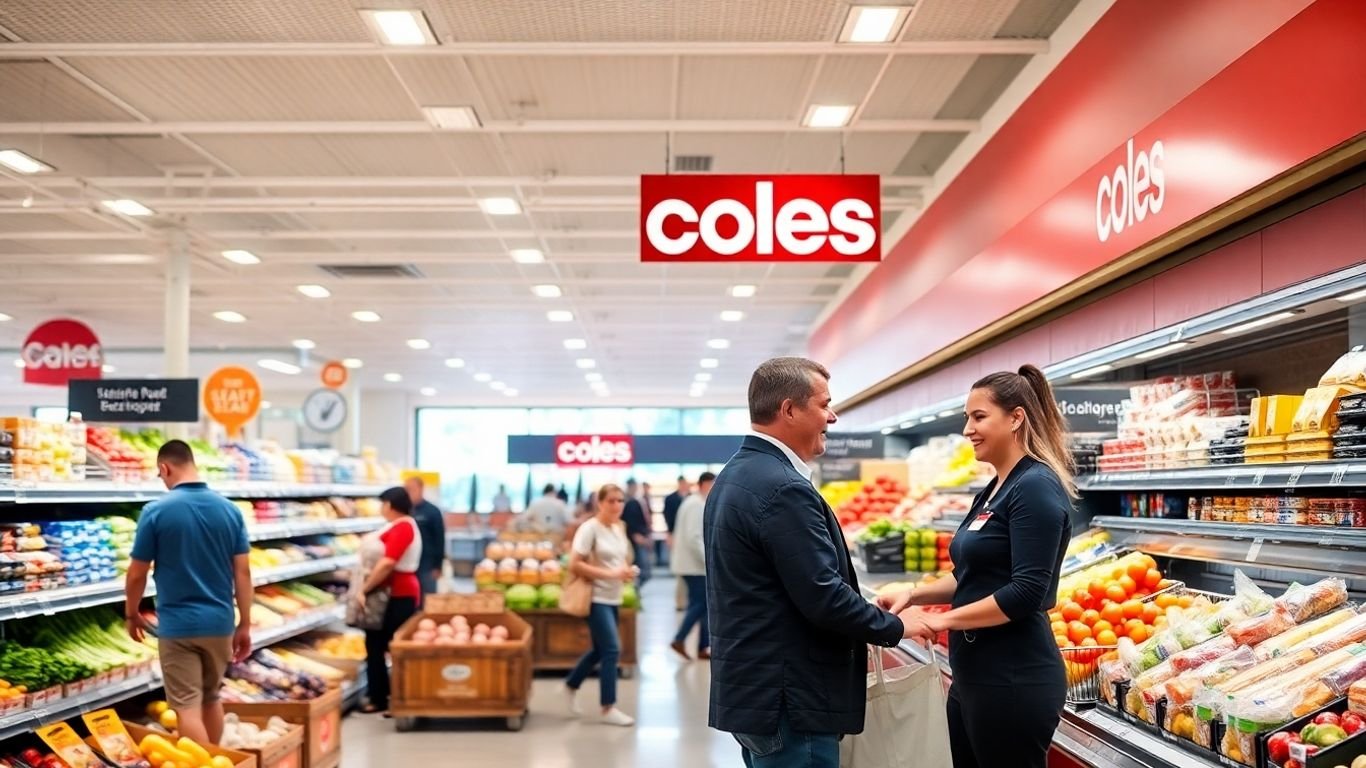 Coles supermarket interior with shoppers and staff
