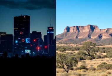 Modern city meets Australian nature, digital glow